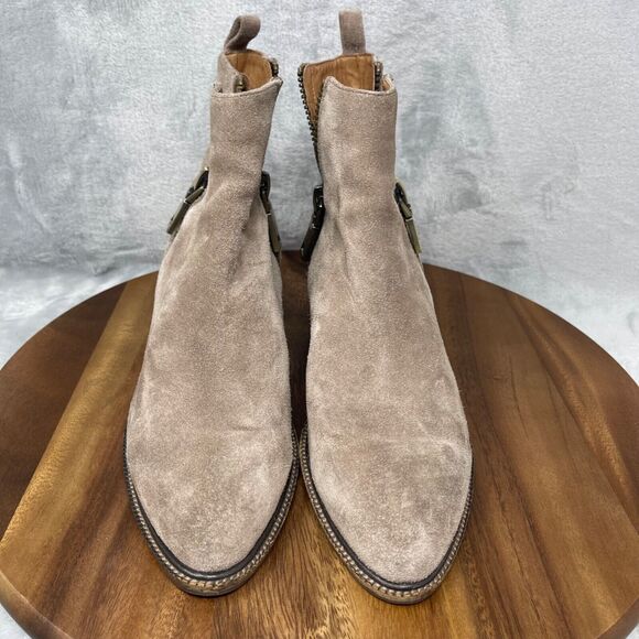 Jeffrey Campbell Boots 8 Tan Suede Boone Cut Out Side Zip Ankle Chunky Heel - Picture 4 of 16